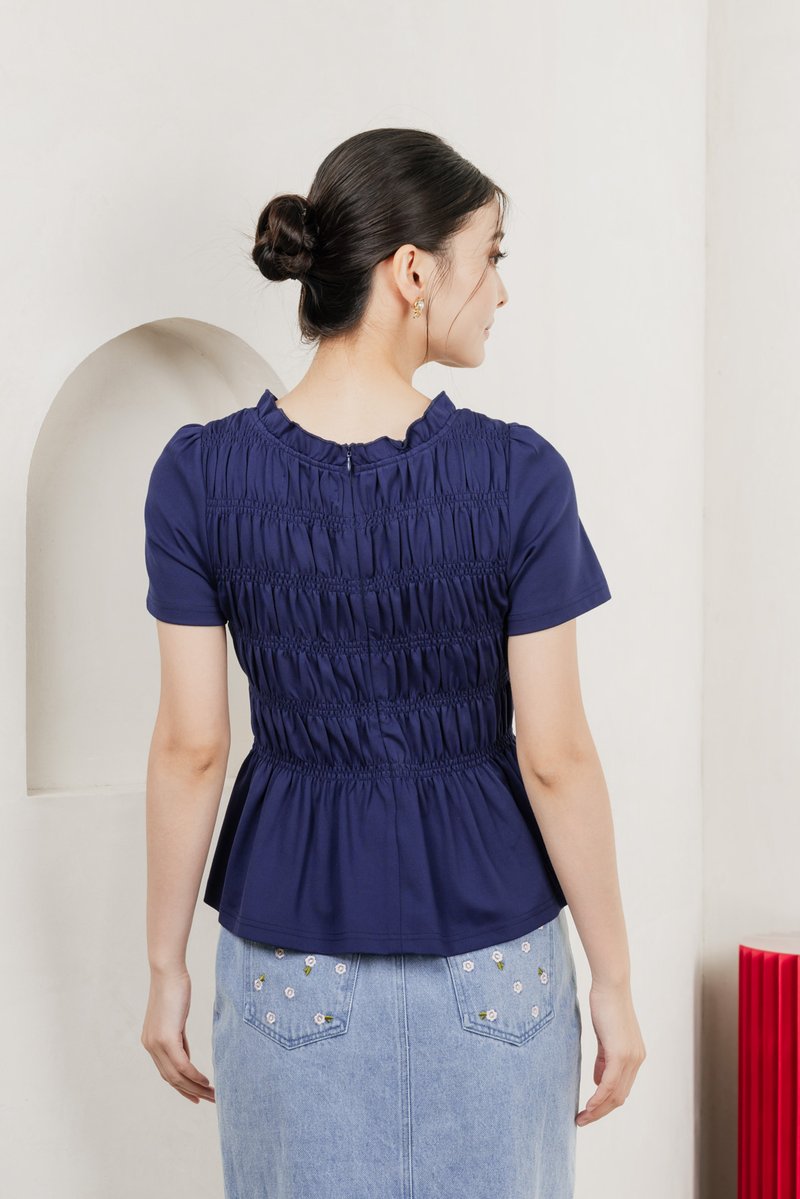 Alya Cotton Smocked Top In Navy