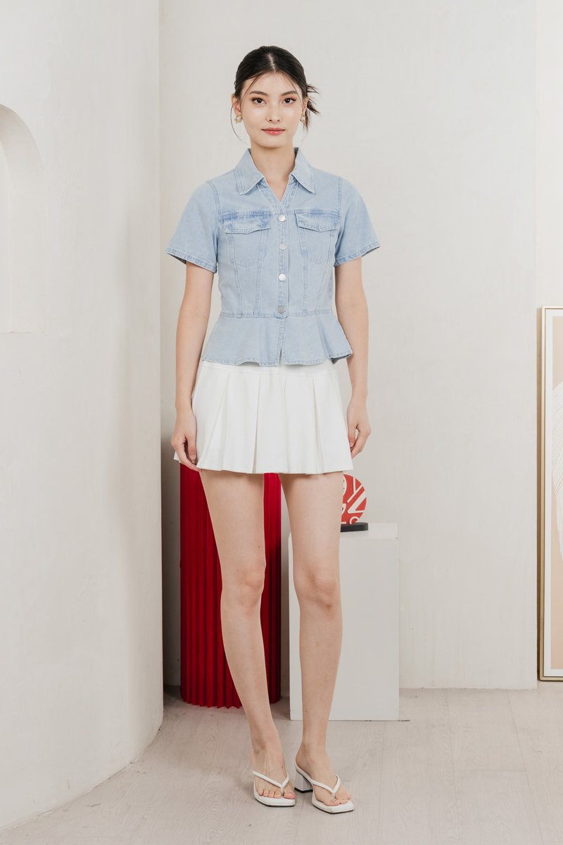 Elfa Denim Panelled Button Top In Light Wash