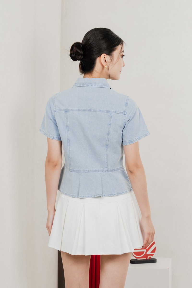 Elfa Denim Panelled Button Top In Light Wash