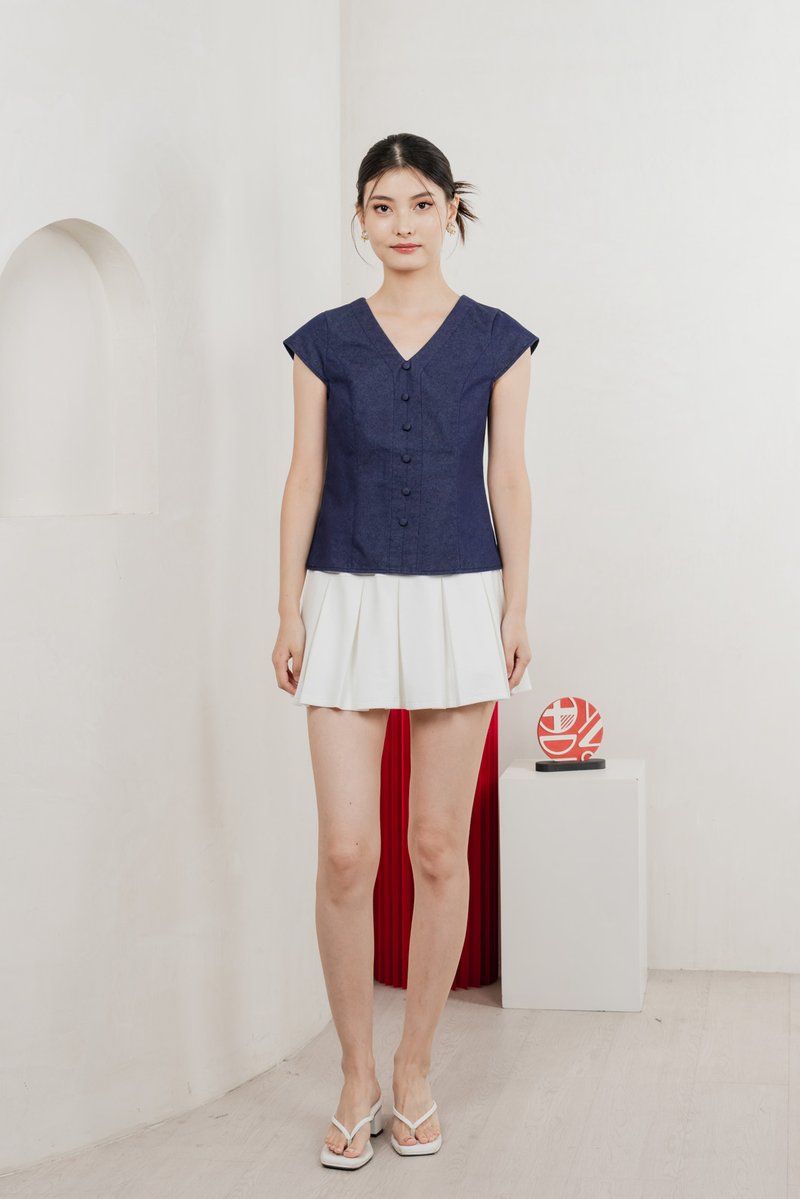 Bluebell Cap Sleeves Button Top In Dark Wash