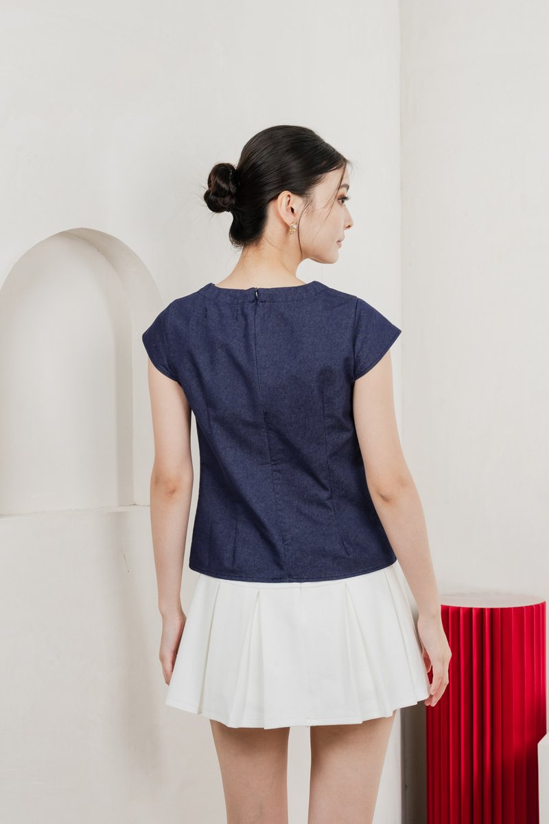Bluebell Cap Sleeves Button Top In Dark Wash