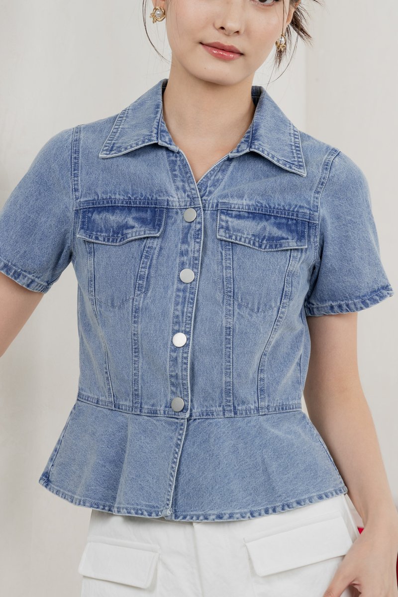 Elfa Denim Panelled Button Top In Dark Wash