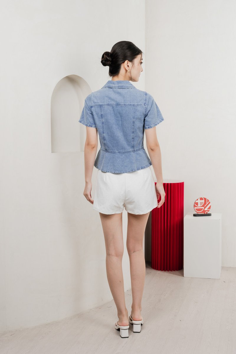 Elfa Denim Panelled Button Top In Dark Wash