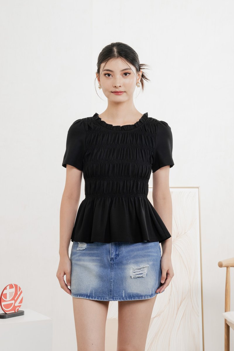 Alya Cotton Smocked Top In Black