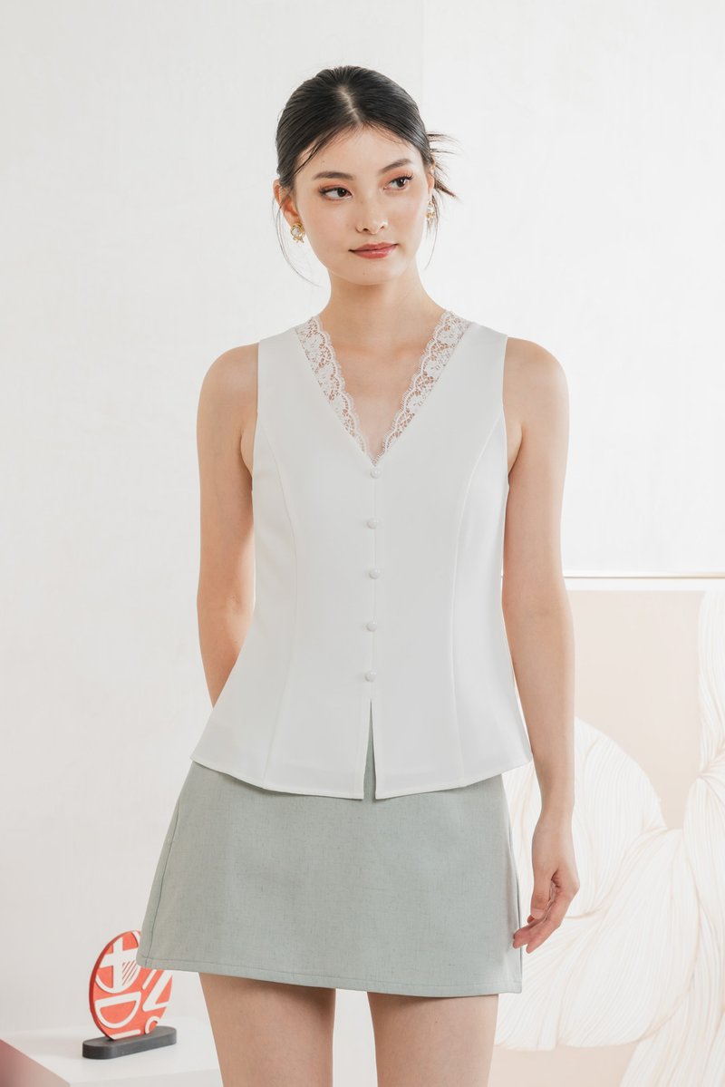 Lydia Lace Button Top In White