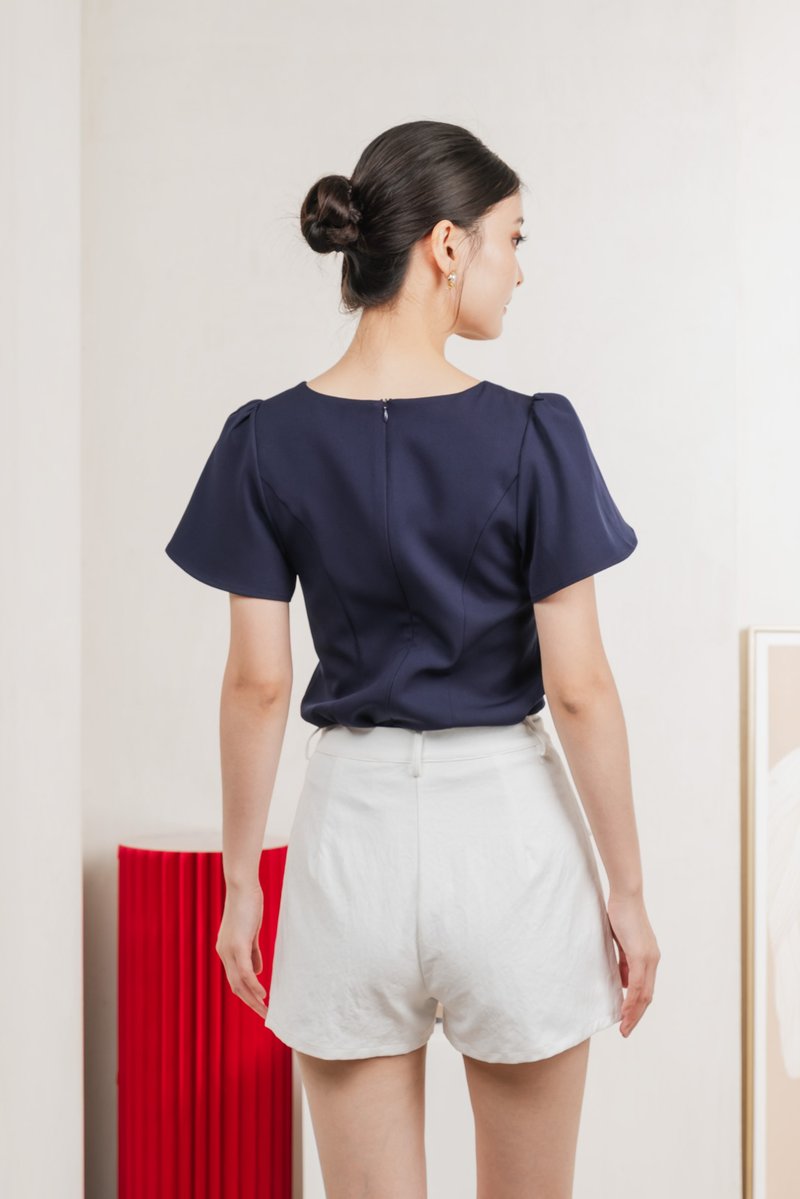 Brittany Embroidery Floral Top In Navy