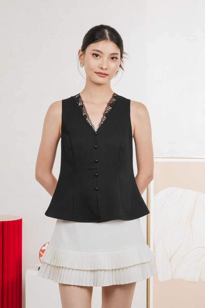 Lydia Lace Button Top In Black