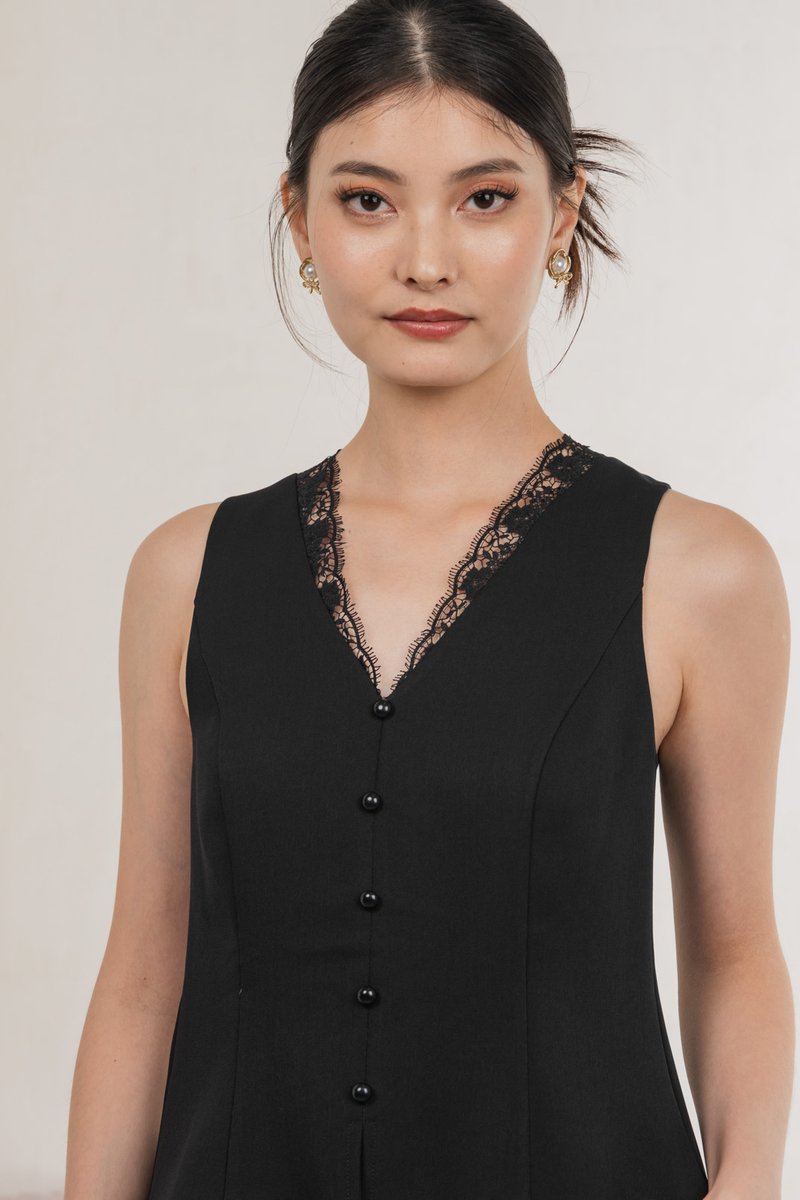 Lydia Lace Button Top In Black