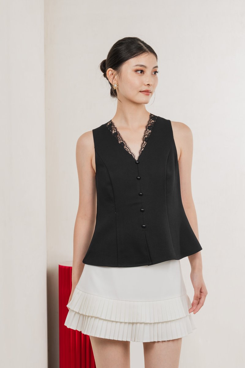 Lydia Lace Button Top In Black