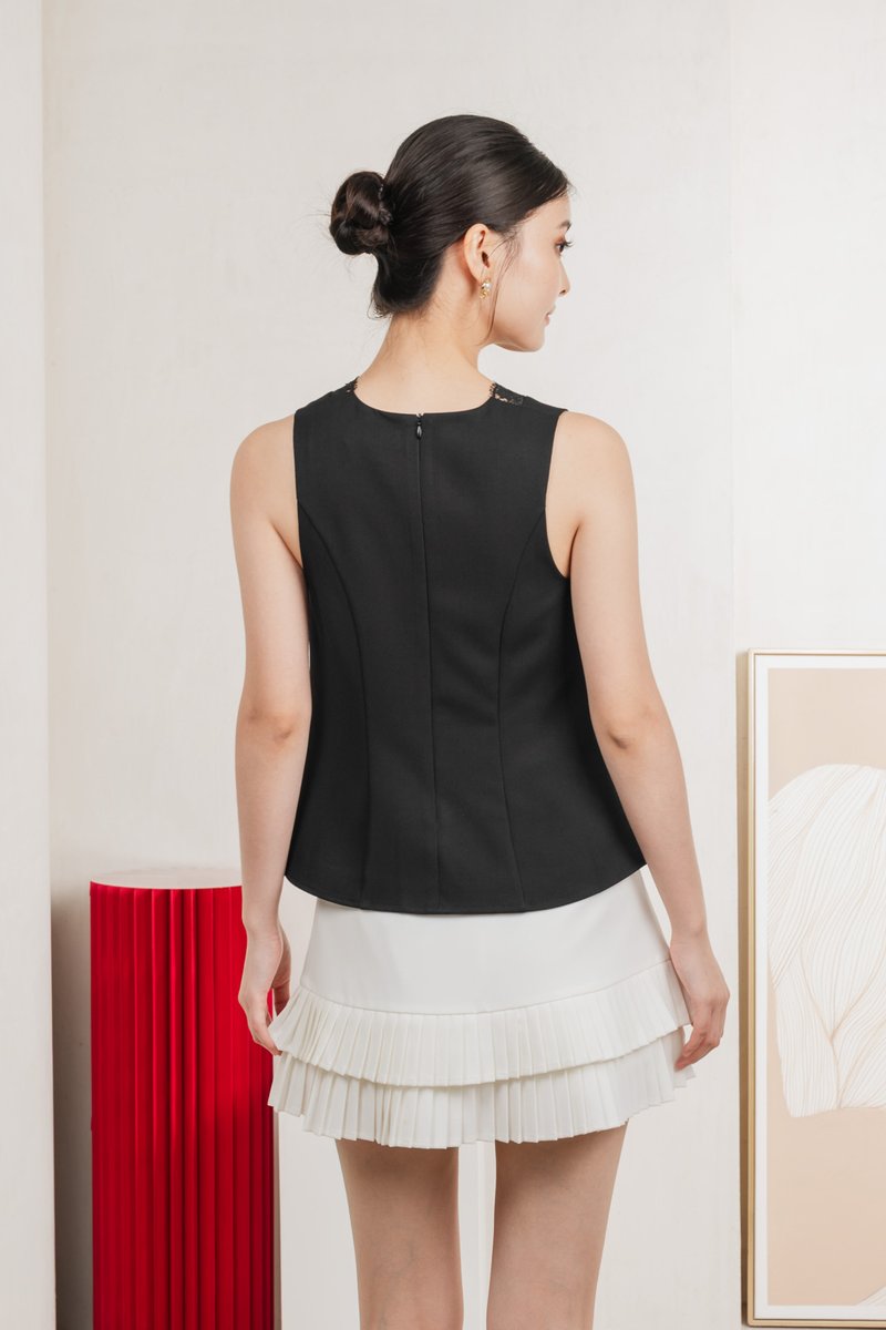 Lydia Lace Button Top In Black