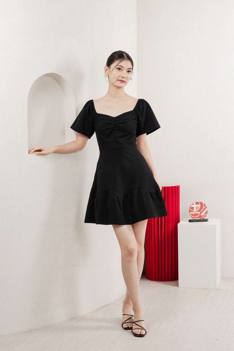 Judith Cotton Sweetheart Dress In Black