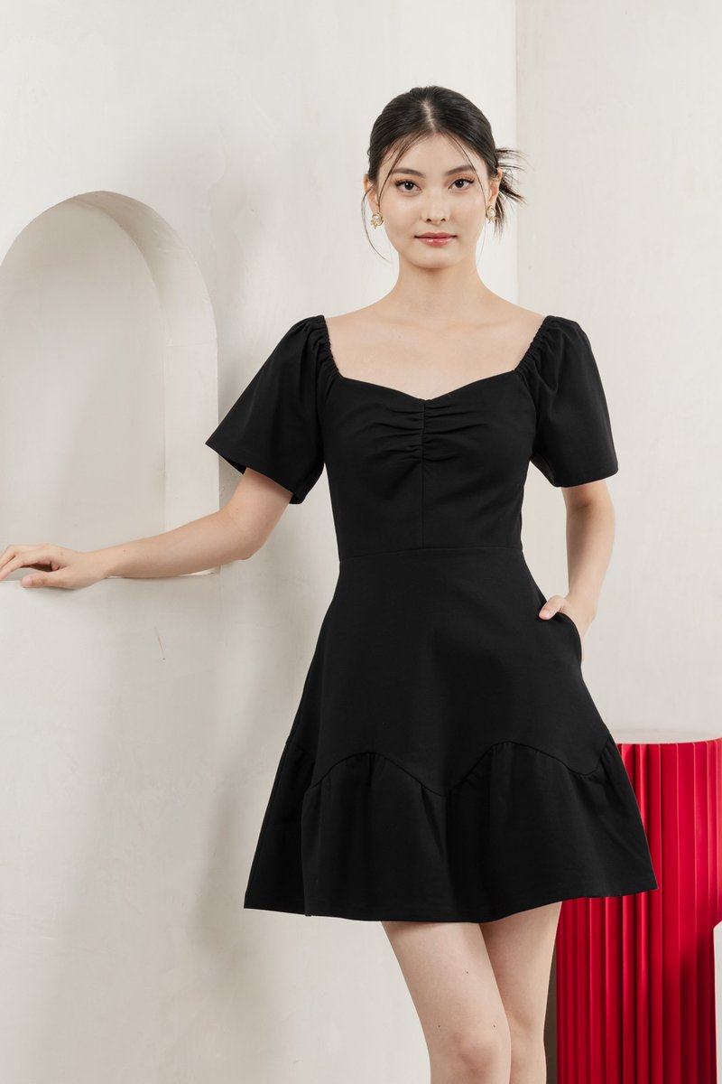 Judith Cotton Sweetheart Dress In Black