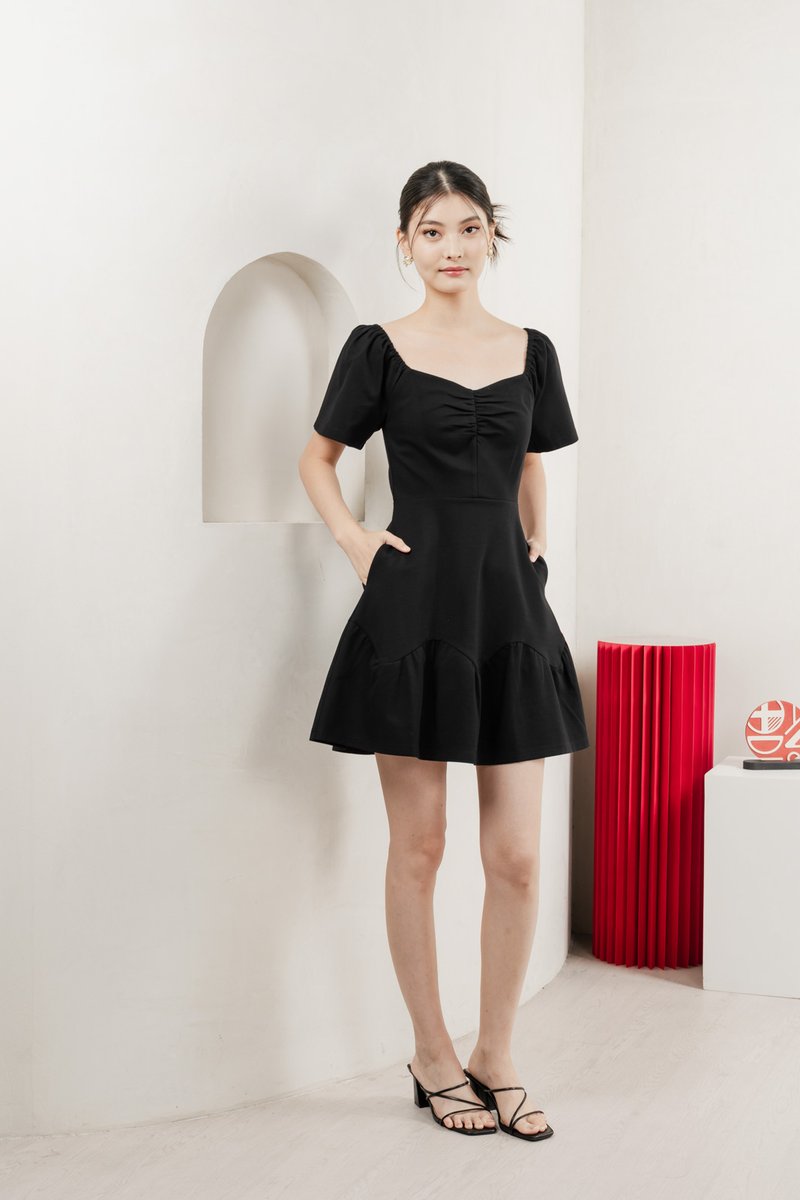 Judith Cotton Sweetheart Dress In Black