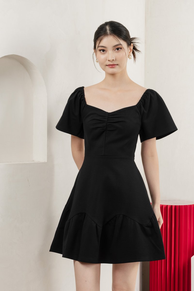 Judith Cotton Sweetheart Dress In Black