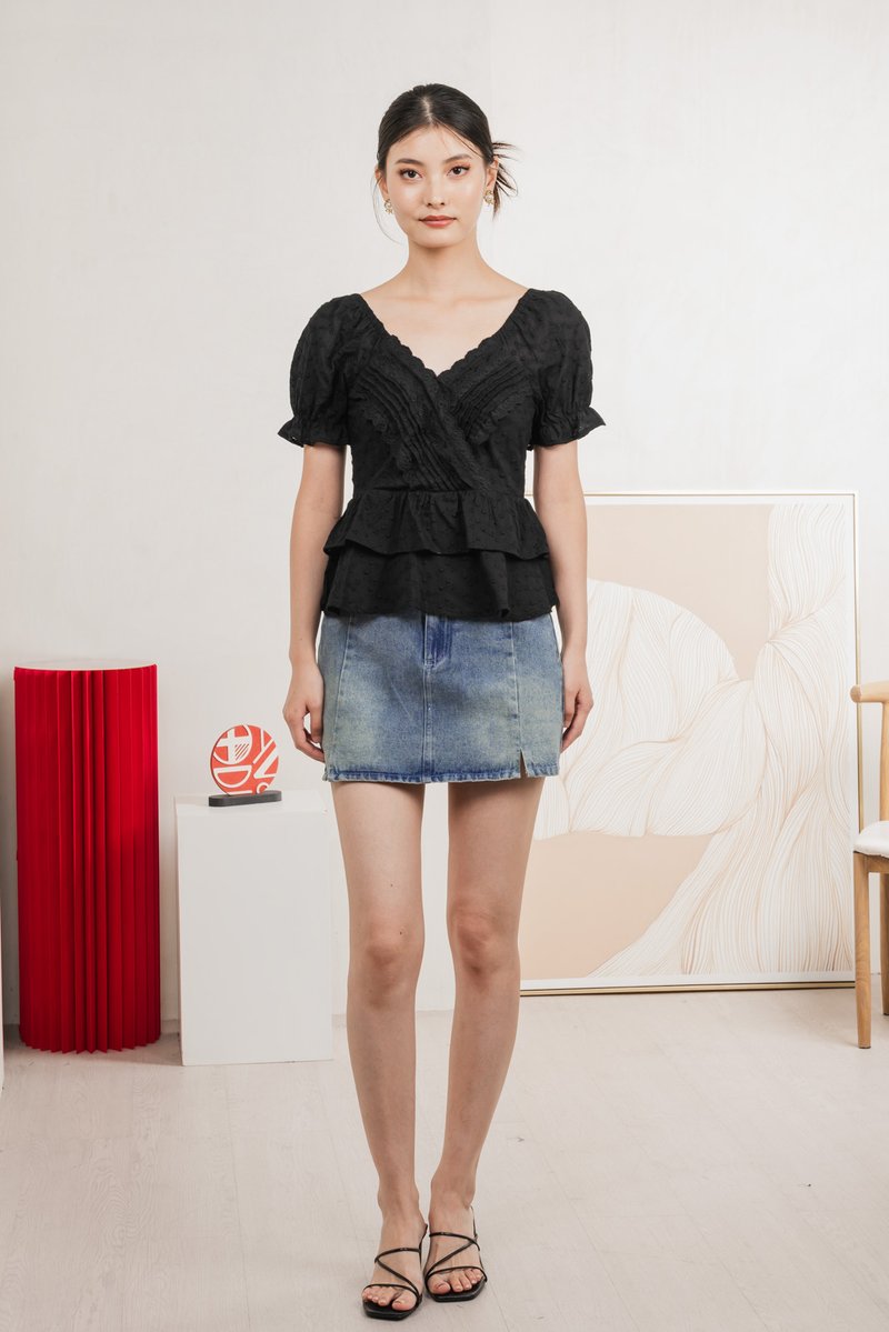 Natalie Eyelet Tiered Top In Black