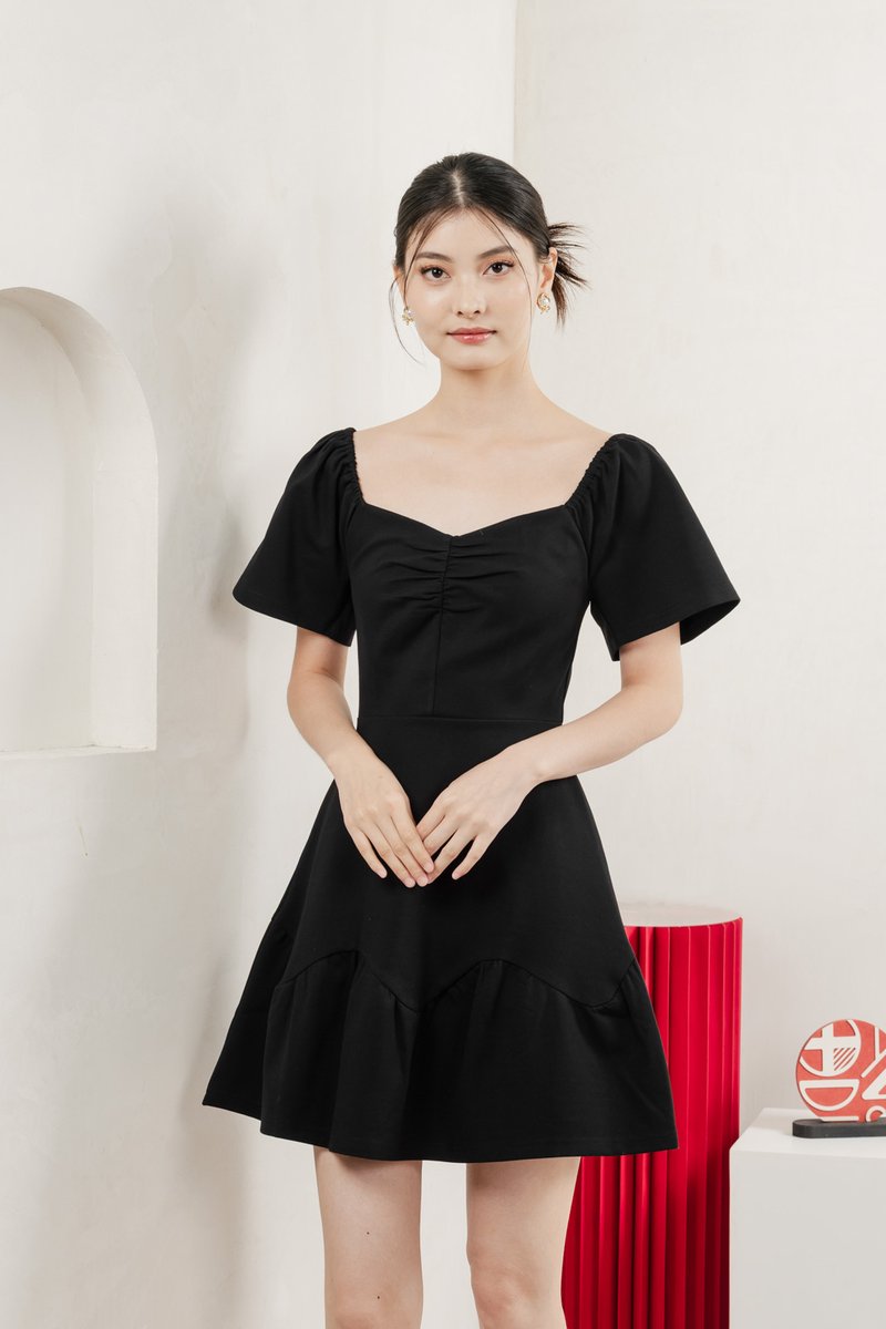 Judith Cotton Sweetheart Dress In Black