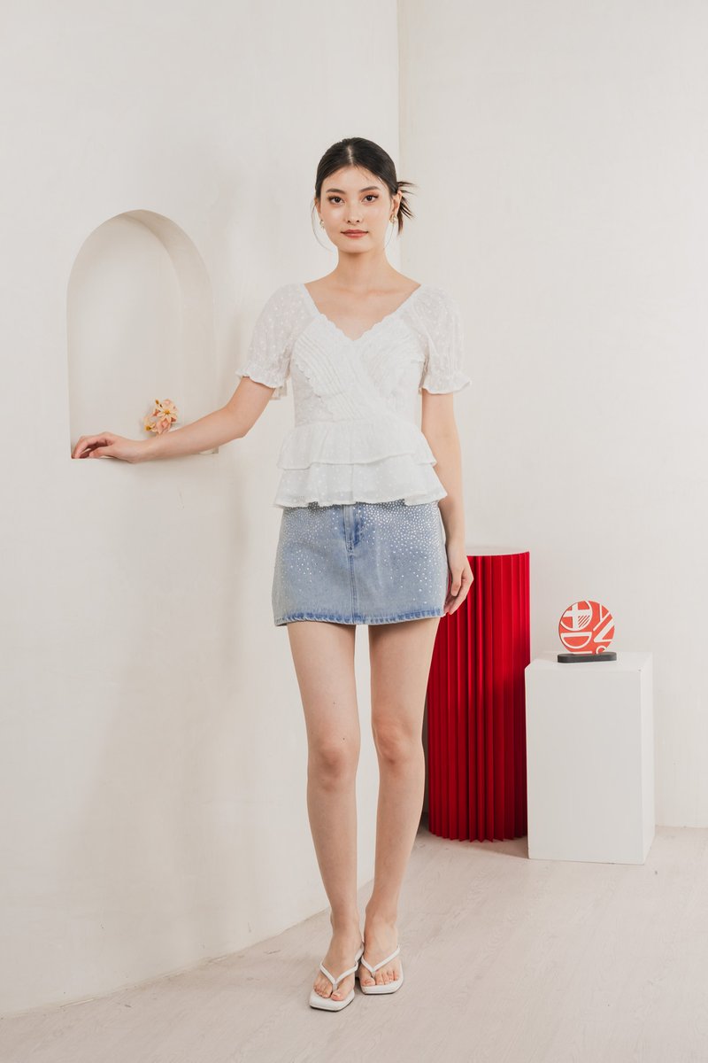 Natalie Eyelet Tiered Top In White