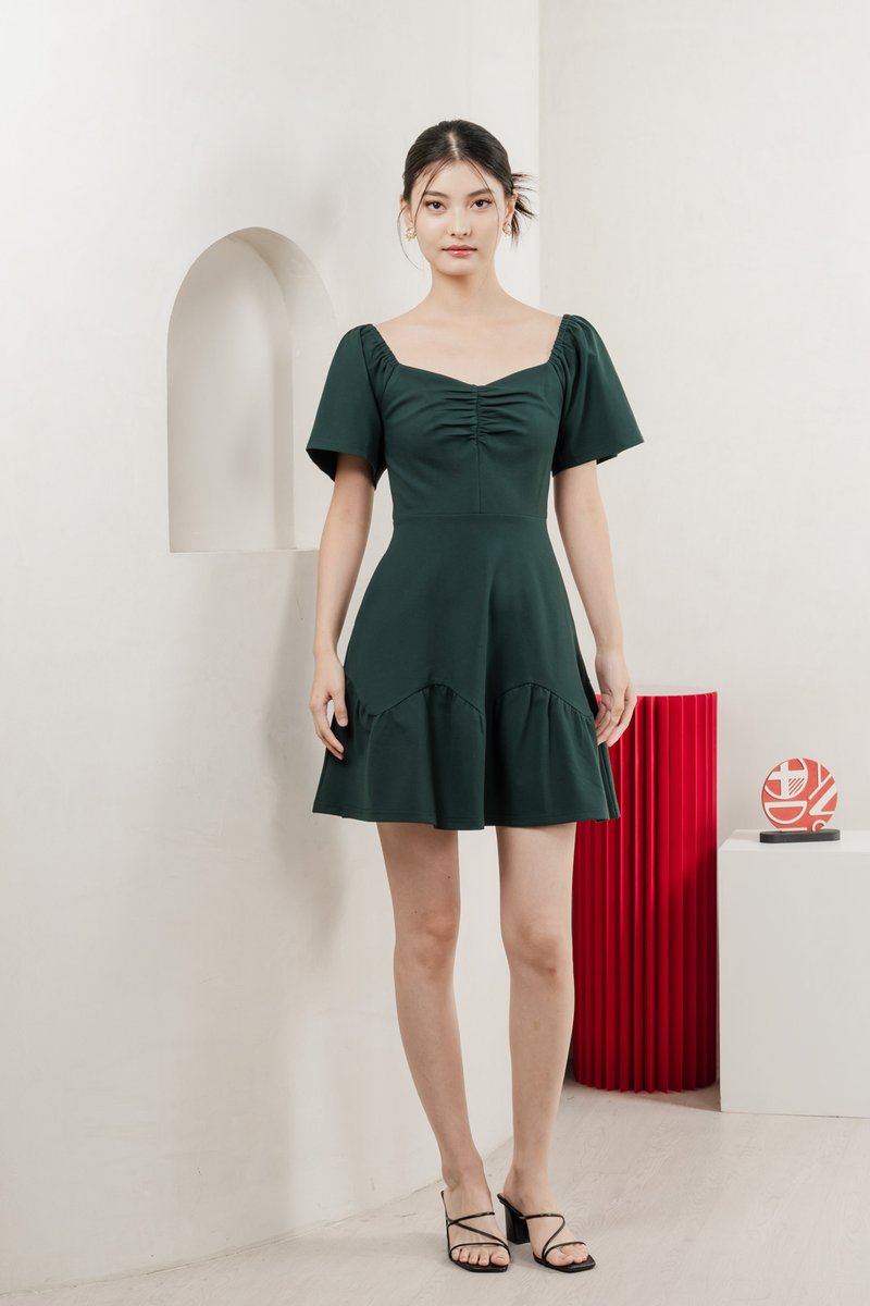 Judith Cotton Sweetheart Dress In Emerald