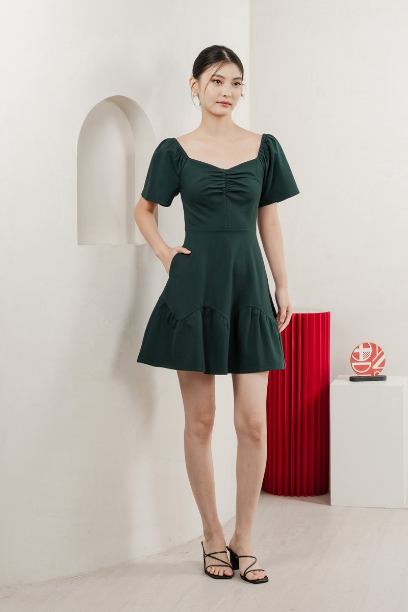 Judith Cotton Sweetheart Dress In Emerald