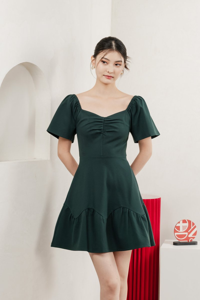 Judith Cotton Sweetheart Dress In Emerald