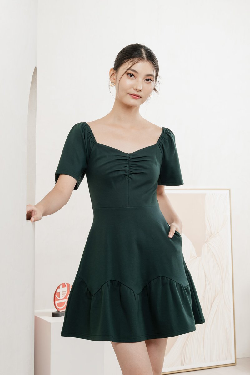 Judith Cotton Sweetheart Dress In Emerald