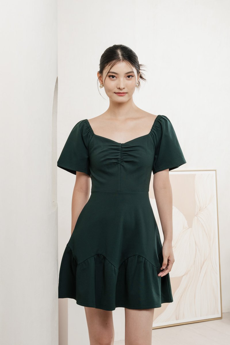 Judith Cotton Sweetheart Dress In Emerald