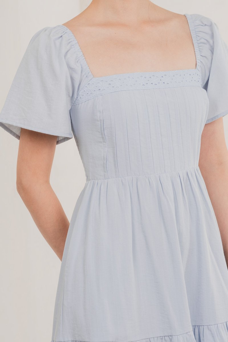 Jacqueline Crochet Pleated Midi Dress In Winter Blue