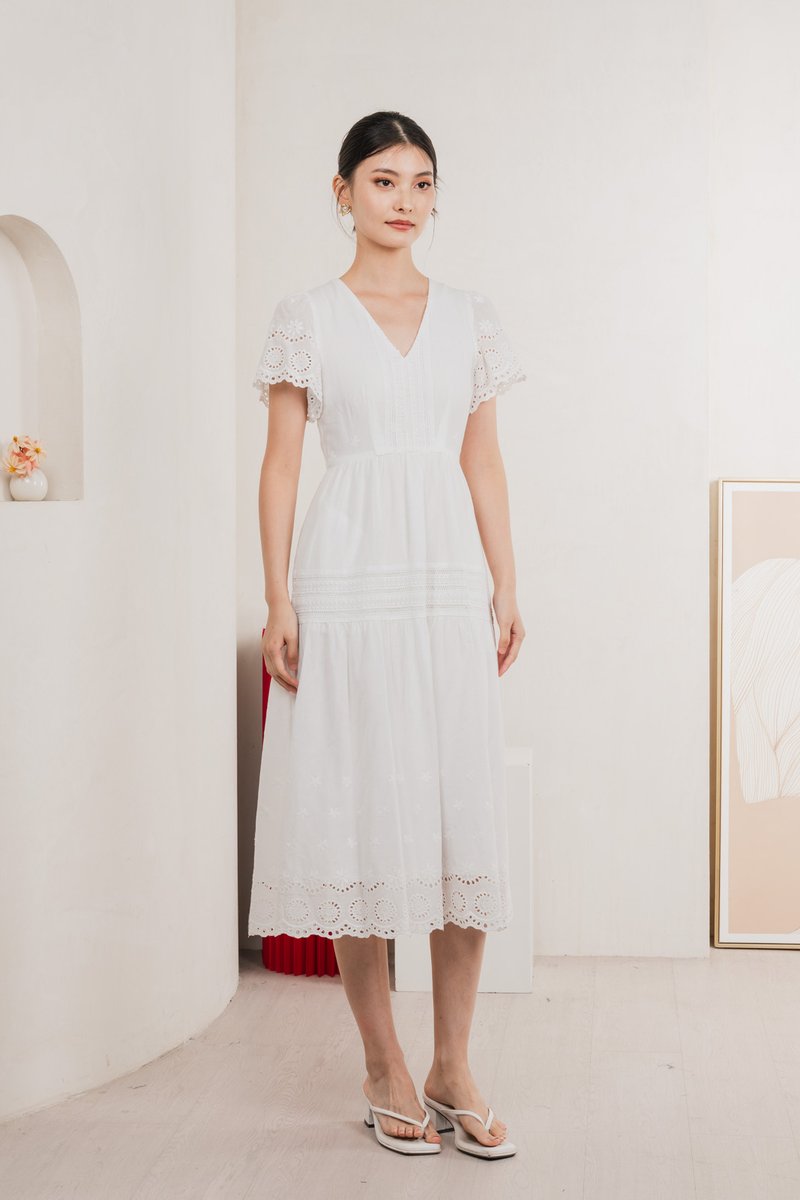 Kathryn Crochet Eyelet Midi Dress In White