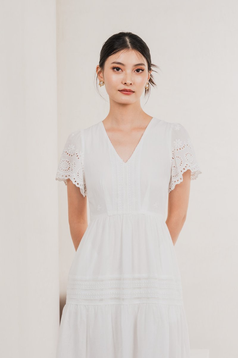 Kathryn Crochet Eyelet Midi Dress In White