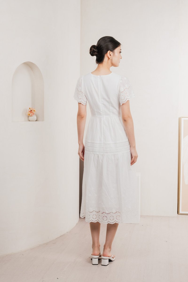 Kathryn Crochet Eyelet Midi Dress In White