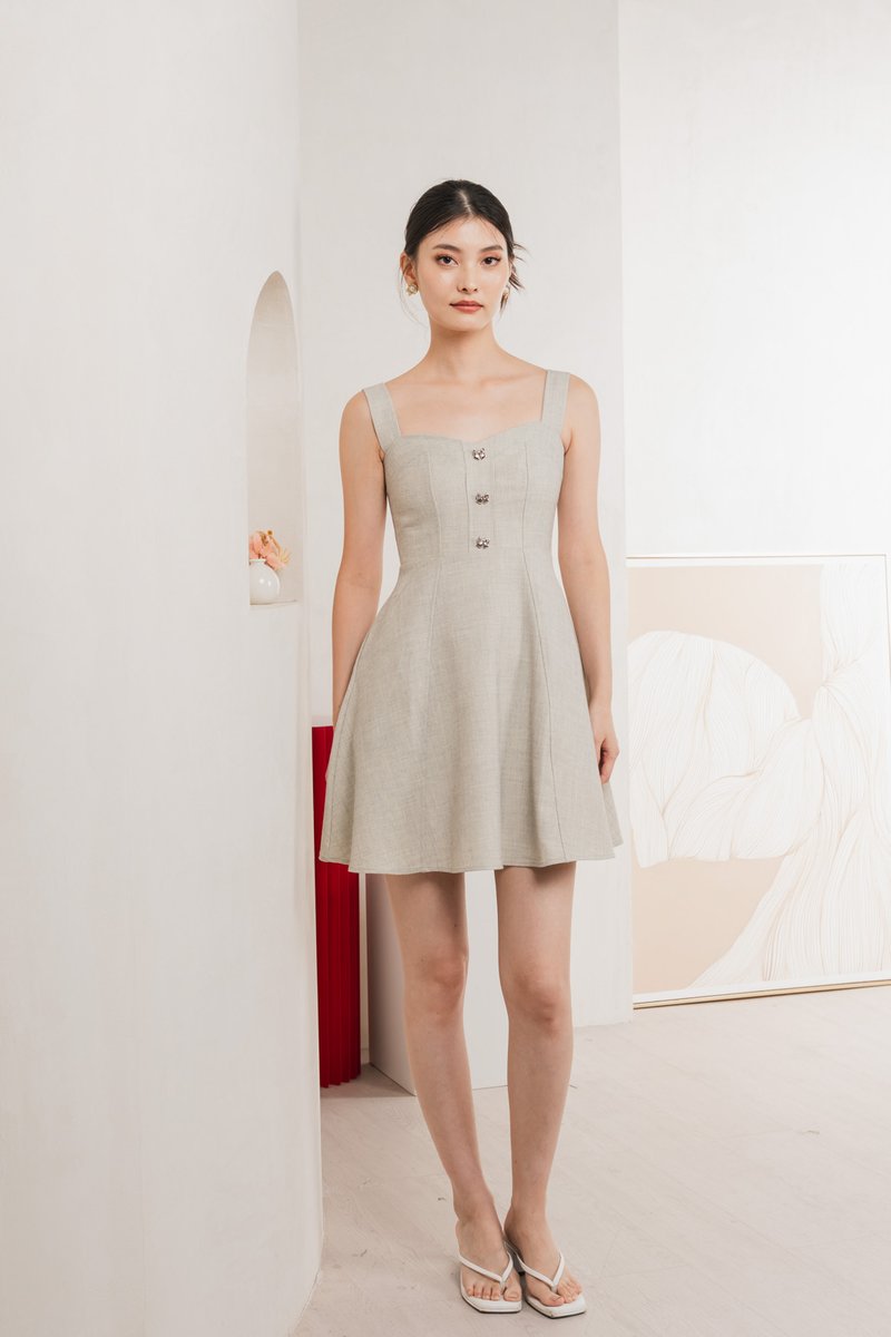 Raquita Ribbon Button Dress In Light Grey
