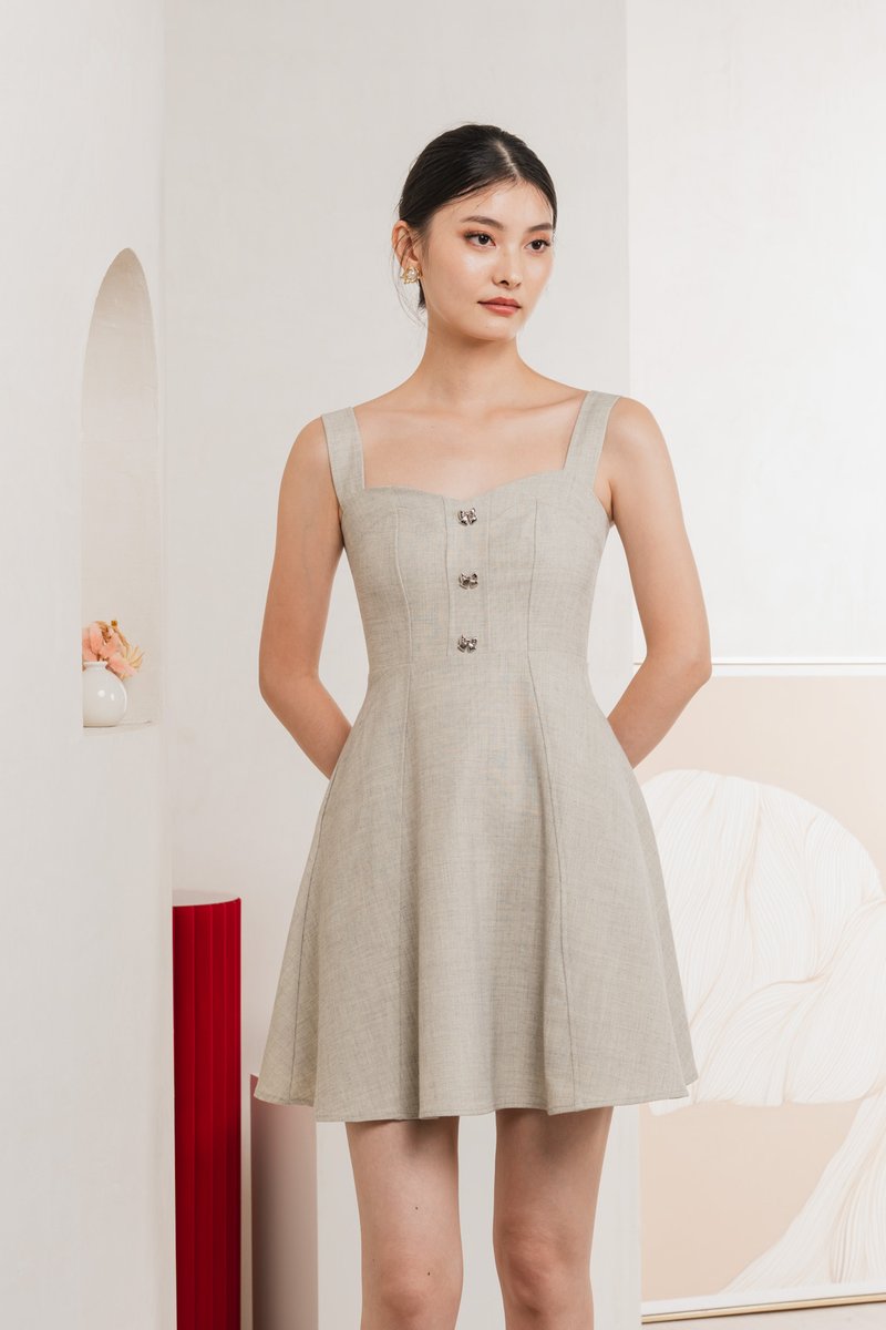 Raquita Ribbon Button Dress In Light Grey