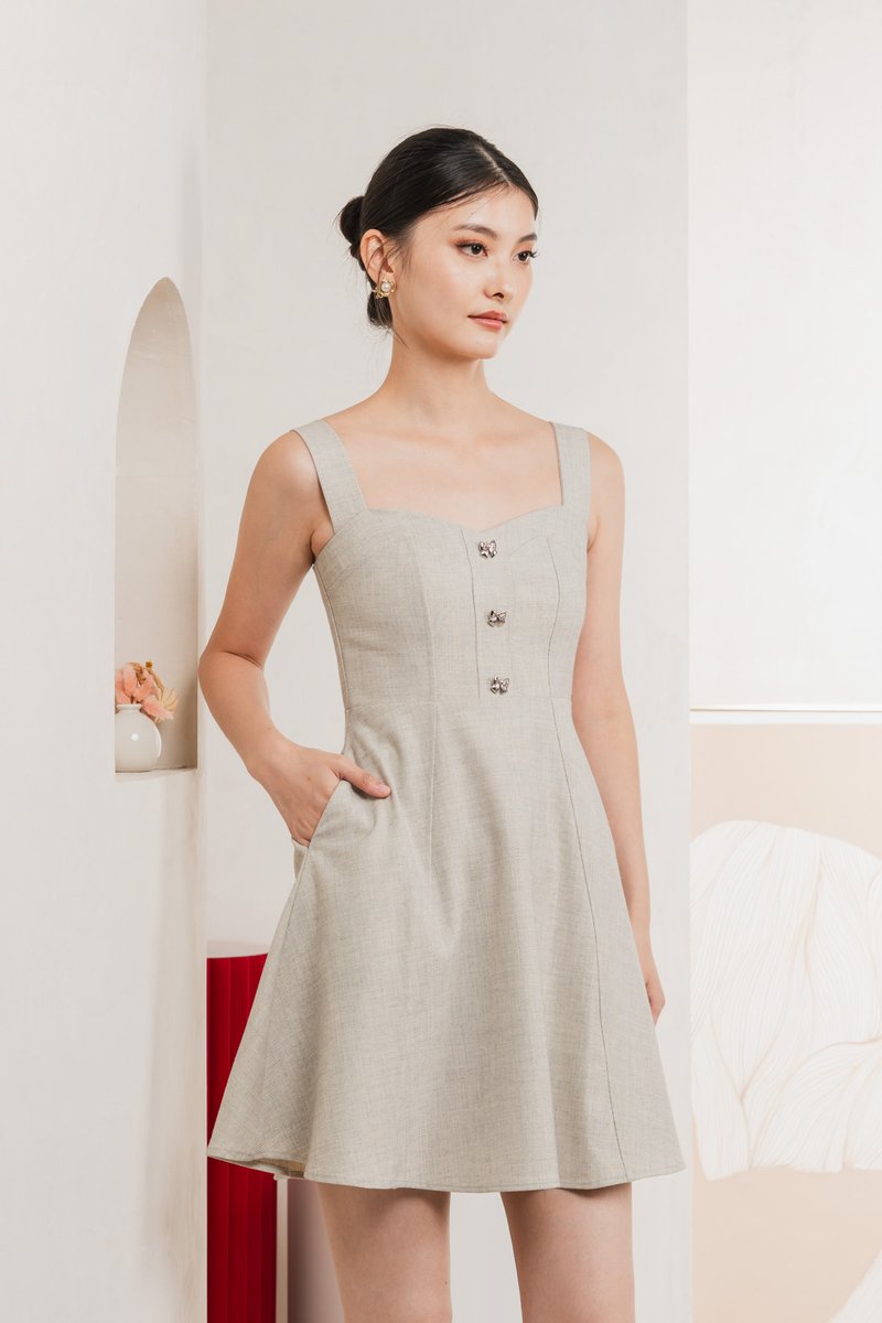 Raquita Ribbon Button Dress In Light Grey