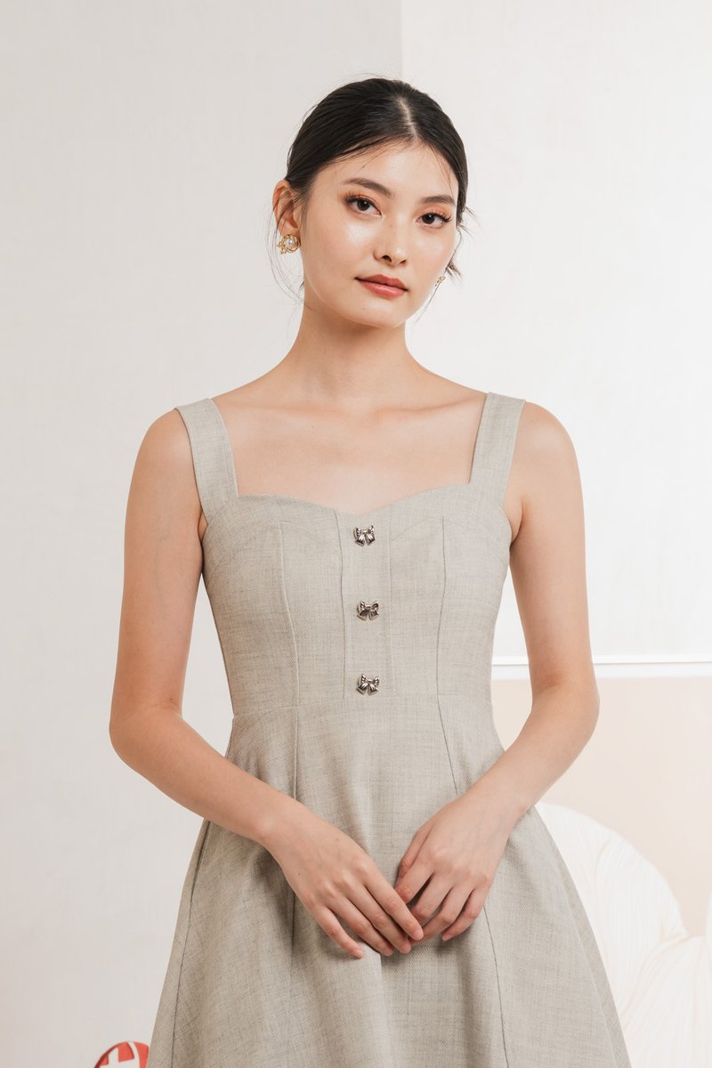 Raquita Ribbon Button Dress In Light Grey