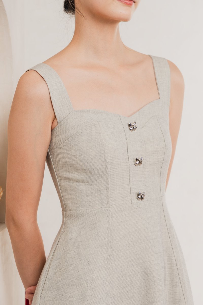 Raquita Ribbon Button Dress In Light Grey