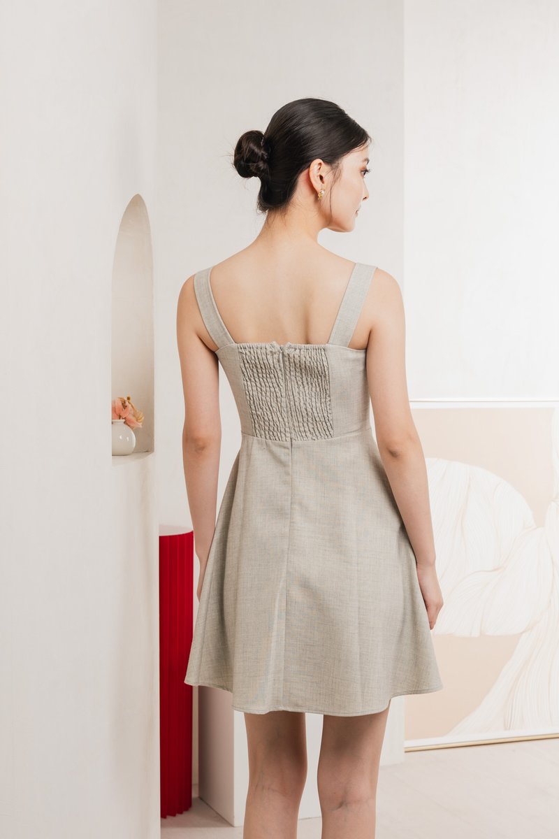 Raquita Ribbon Button Dress In Light Grey