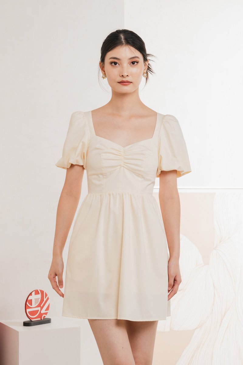 Mimosa Puff Sleeves Dress Romper In Cream