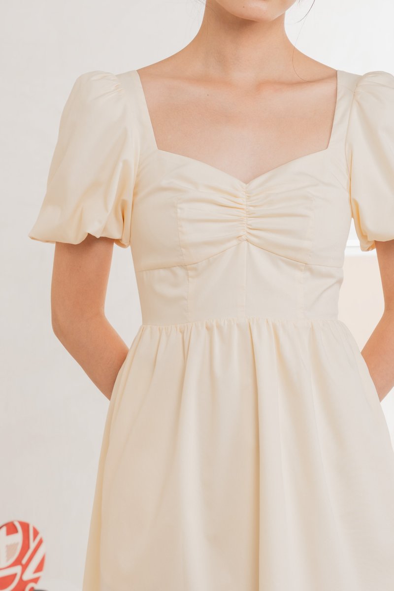 Mimosa Puff Sleeves Dress Romper In Cream