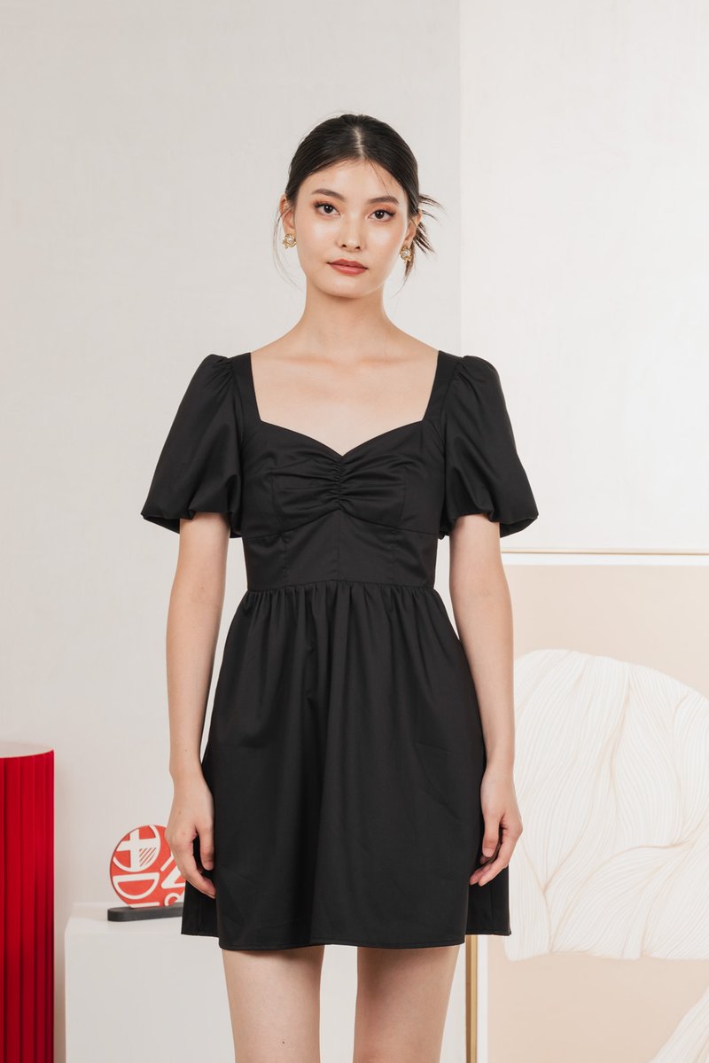 Mimosa Puff Sleeves Dress Romper In Black
