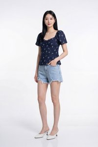 Kane Textured Sweetheart Floral Top In Navy
