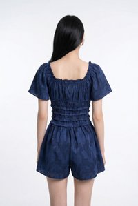 Bryce Smocked Ruffles Romper In Navy