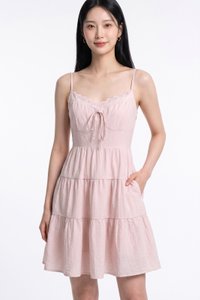 Yuki Crochet Camisole Tiered Dress In Soft Pink