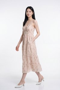 Martha Embroidery Camisole Floral Tiered Midi Dress In Blush