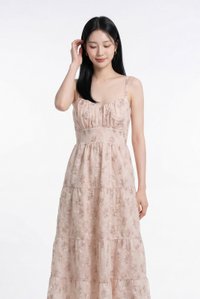 Martha Embroidery Camisole Floral Tiered Midi Dress In Blush