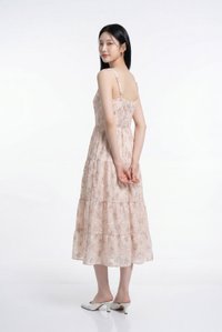 Martha Embroidery Camisole Floral Tiered Midi Dress In Blush