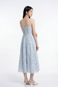 Martha Embroidery Camisole Floral Tiered Midi Dress In Soft Blue