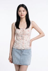 Santuary Fleur Ruched Embroidered Button Top In Blush