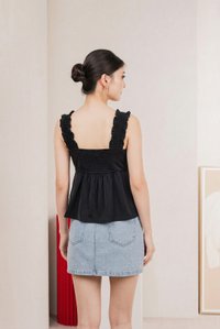 Xyla Eyelet Floral Ruffles Top In Black