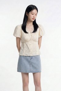Eiliana Eyelet Pleated Top In Cream