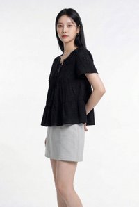 Tora Swiss Dots Cotton Tassel Top In Black